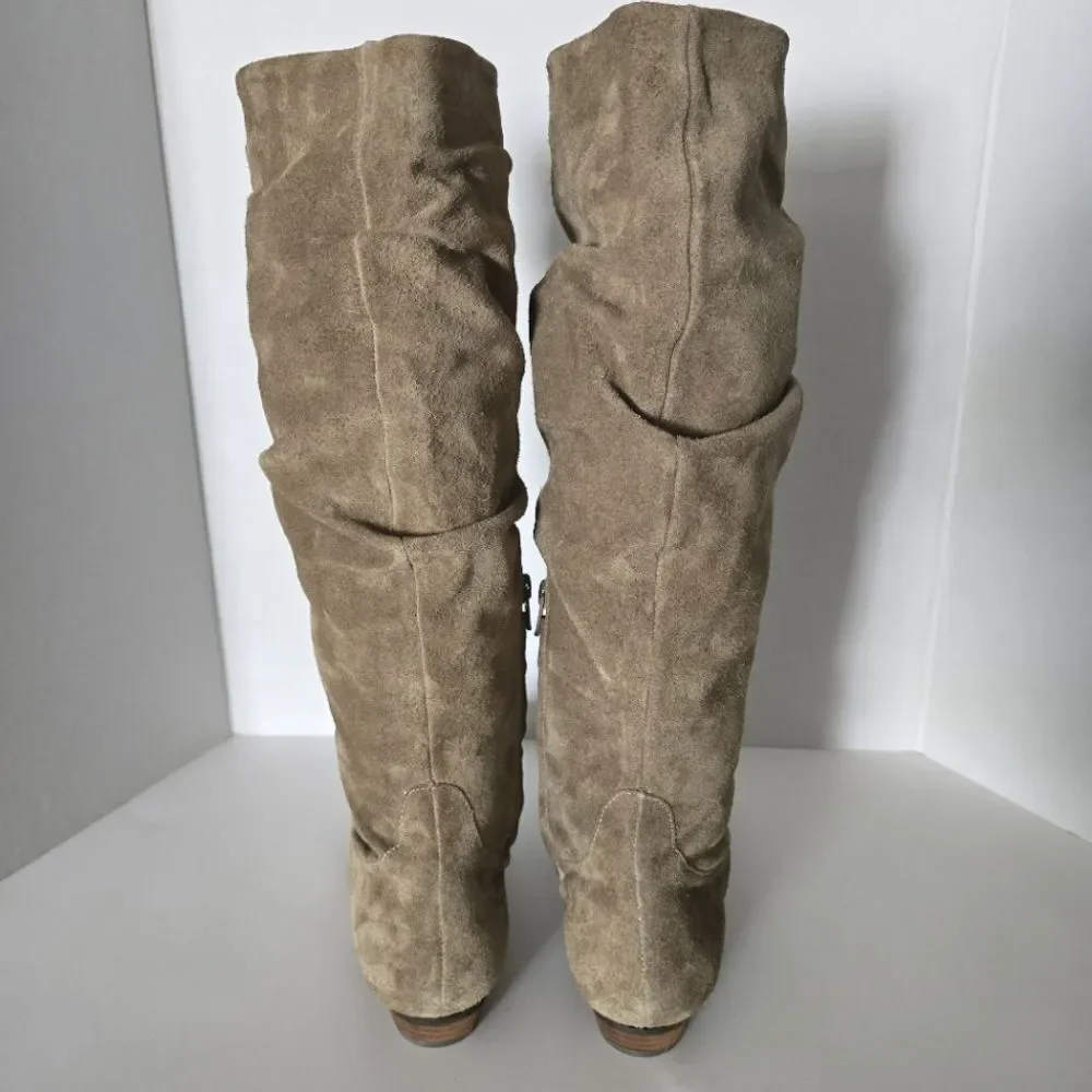 Array Womens Norwalk Taupe Suede Slouchy Mid-Calf Boots Size 6.5W